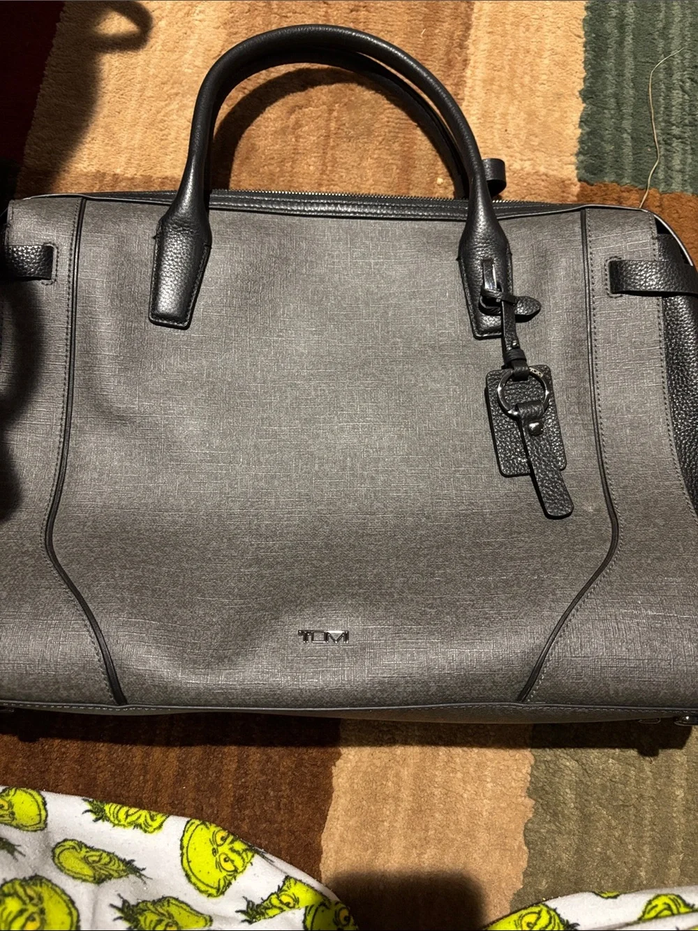 Tumi Gray and Black Leather-Trim Briefcase